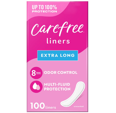 Carefree Regular Panty Liners, Extra Long, Unscented, 100 Count
