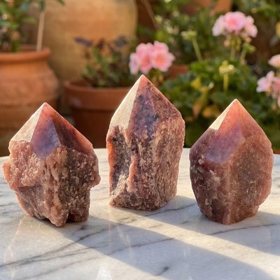 Red Strawberry Quartz Crystal Point Tower Carving (Top Polished) Natural Mineral