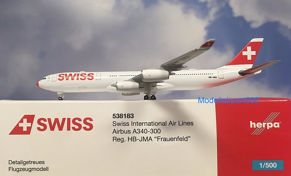 Herpa Wings 1:500  Airbus A340-300  Swiss Airlines HB-JMA 538183Modellairport500