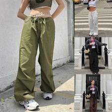 Wide Leg White Loose Cargo Pants Drawstring Low Waist Streetwear Casual Baggy