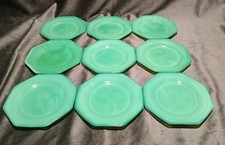 Set Of 9 Vintage Akro Agate Green Octagonal Children's Tea Set Plates4.5 Inches