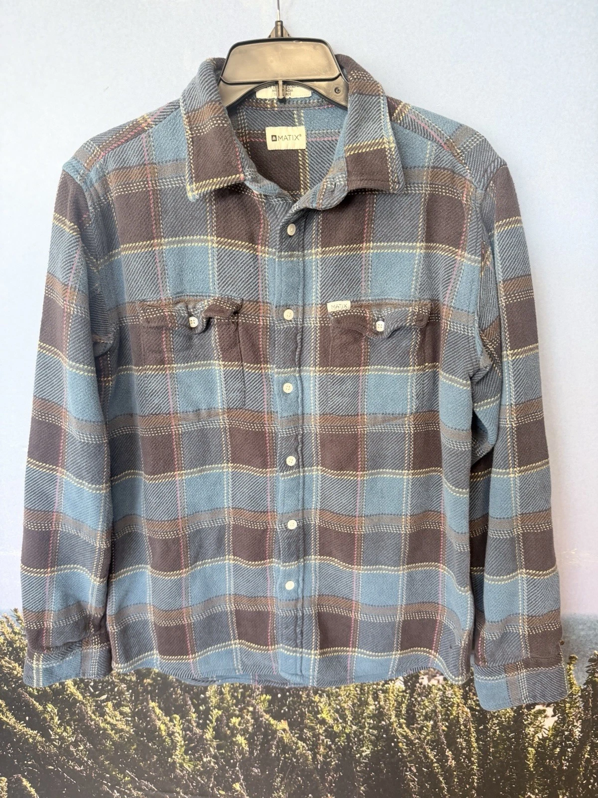 Matix Plaid Flannel Snap Button Shacket, Mens Size Large, Y2K, Grunge image 1