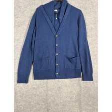 H2H Mens Shawl Collar Cardigan Navy Blue Button Front Pockets Size M