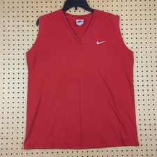 Vintage 90s Nike V Neck Tank Top Red Mens L Made In USA Embroidered Swoosh