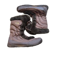 The North Face Nuptse Purna Brown Faux Fur Insulated Snow Boots Womens 11 FB9Y