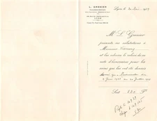 Invoice 1939 SURGEON L. GRENIER A LYON - M. VIORNERY A SAINT GENIS LAVA