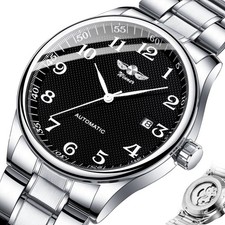 Reloj mecánico automático para hombre con fecha de acero inoxidable relojes de fácil lectura para hombre
