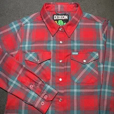 Dixxon Flannel Shirt Womens Medium Jingle My Bells Red Gray Plaid Pearl Snap