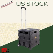 Quik Cart Collapsible Rolling Crate with Wheels, 80 lb Capacity, Black