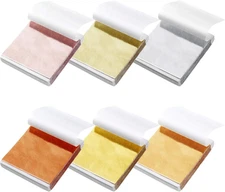 300 Pieces Gold Foil Sheets Metallic Gold Foil Leaf Imitation Golden Silver Rose