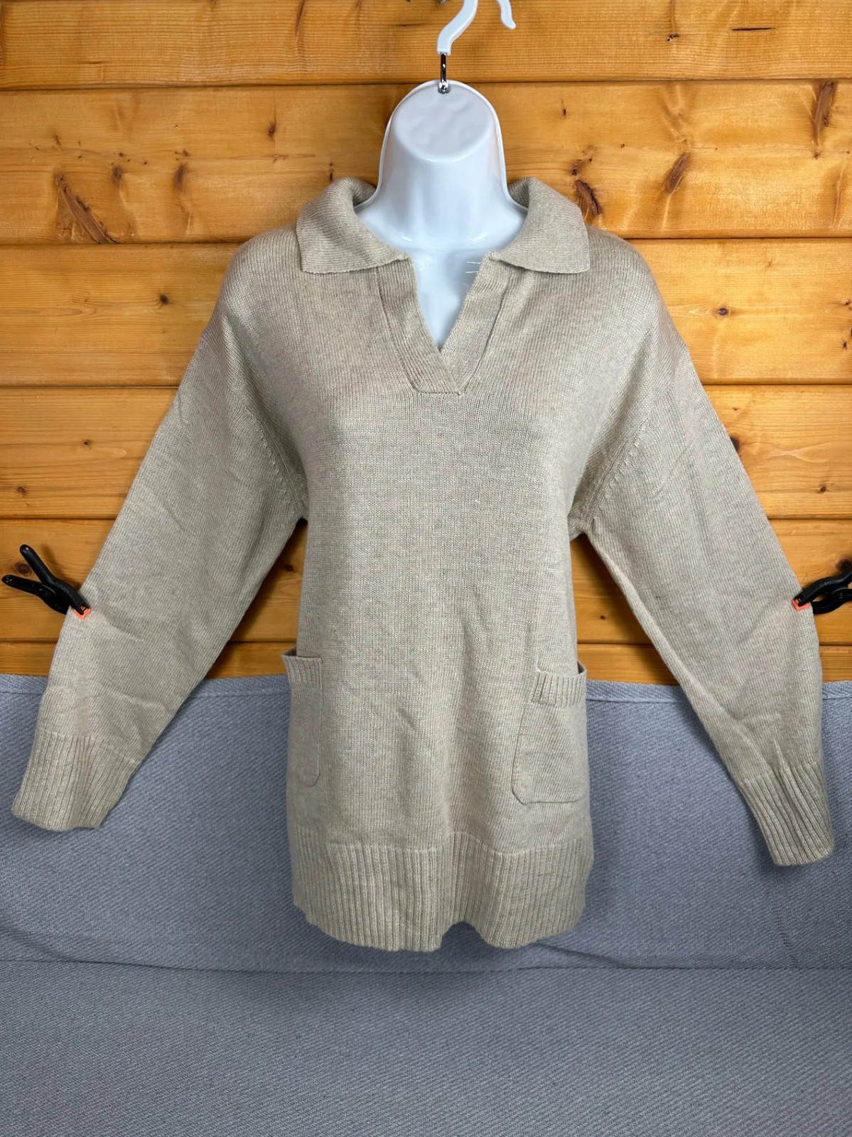 Jersey túnica Pomodoro para mujer talla 14 cuello avena cuello en V dos bolsillos nuevo con etiquetas