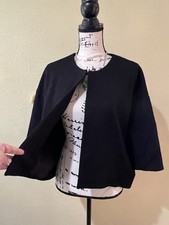 travelers CHICO'S Jacket Sz 1 US 8/10 Black Open Front Shrug Blazer Lined i
