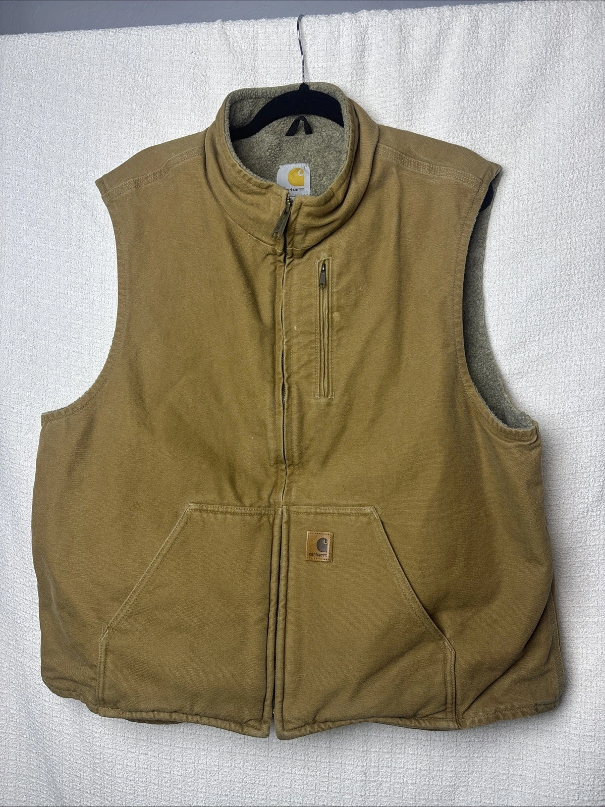 CARHARTT Size X Large Mens Full Zip Sherpa Lined Canvas Duck Vest Gilet Khaki