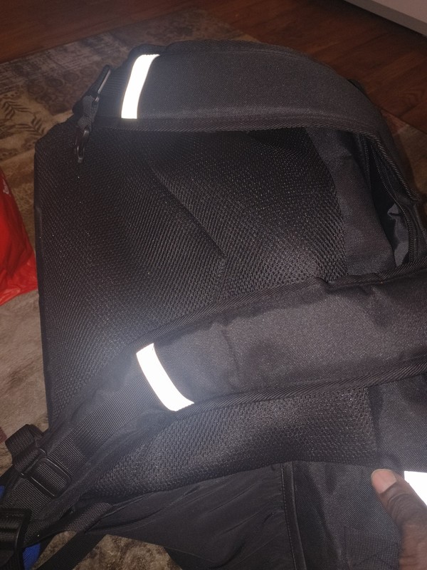 Black Insulated Food Delivery Bag w/ Reflective Strips Foil-Lined Interior