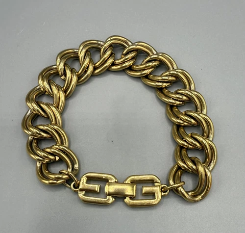 Bracciale Vintage Givenchy Doppio Curb Link Anni 80 Tono Oro Bello!