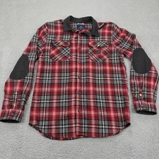 Roark Revival Shirt Mens XL Plaid Flannel Elbow Patch Button Up Wool Blend