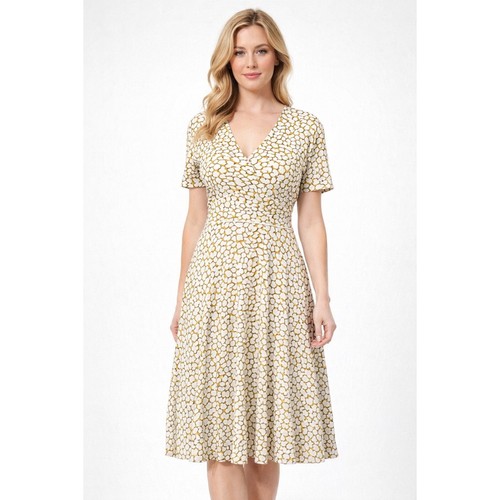 Hobbs London Elegant Lina White and Gold Patterned Dress