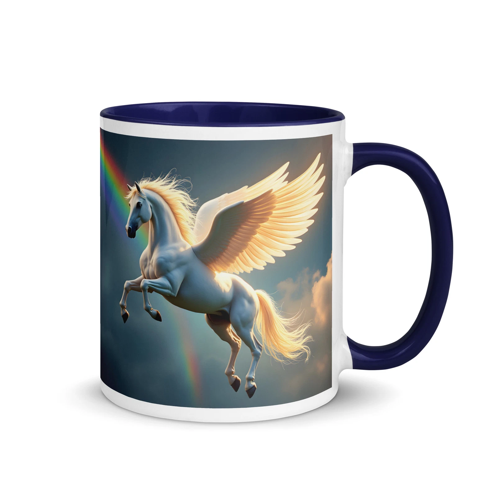 Magical Rainbow Unicorn Pegasus Coffee Mug | Colored Handle & Interior 11oz