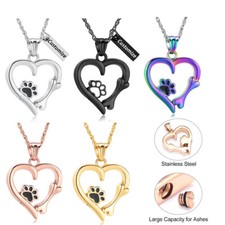 Urn Necklace for Ashes with Paw Prints Heart Cremation Jewelry for Dog Cat Ashes
