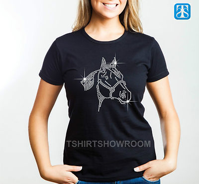 Pferdegesicht Strass/Diamant verziert Damen T-Shirt für Tierliebhaber