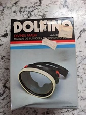 Vintage NIB Dolfino DS-1600 Tempered Glass Diving Mask Black Rubber Retro RARE