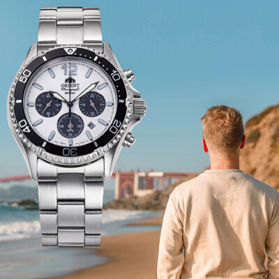 [レア] ORIENT iO 電波ソーラー マザーオブパール Orient Mako Solar Panda RN-TX0203S Chronograph Stainless Steel