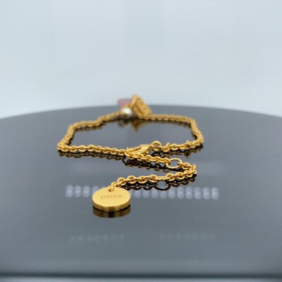 Dior J'adior Gold Chain Link Pink Heart Pearl Charm Adjustable Arm