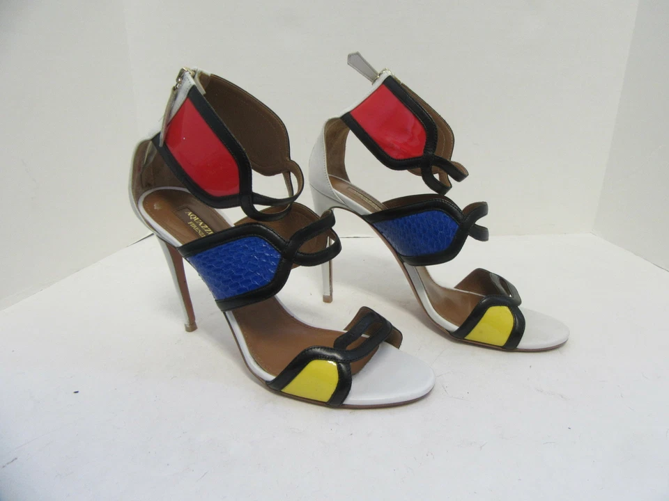 AQUAZZURA многоцветный firenze кожи и лакированная кожа сандалии каблуки размер 39,5 - Изображение 4 из 4