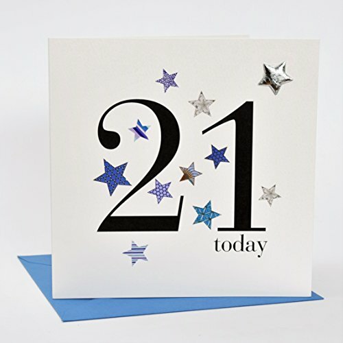Открытка Клэр Джайлс с сердечками и звездами на 21-й день рождения - синяя