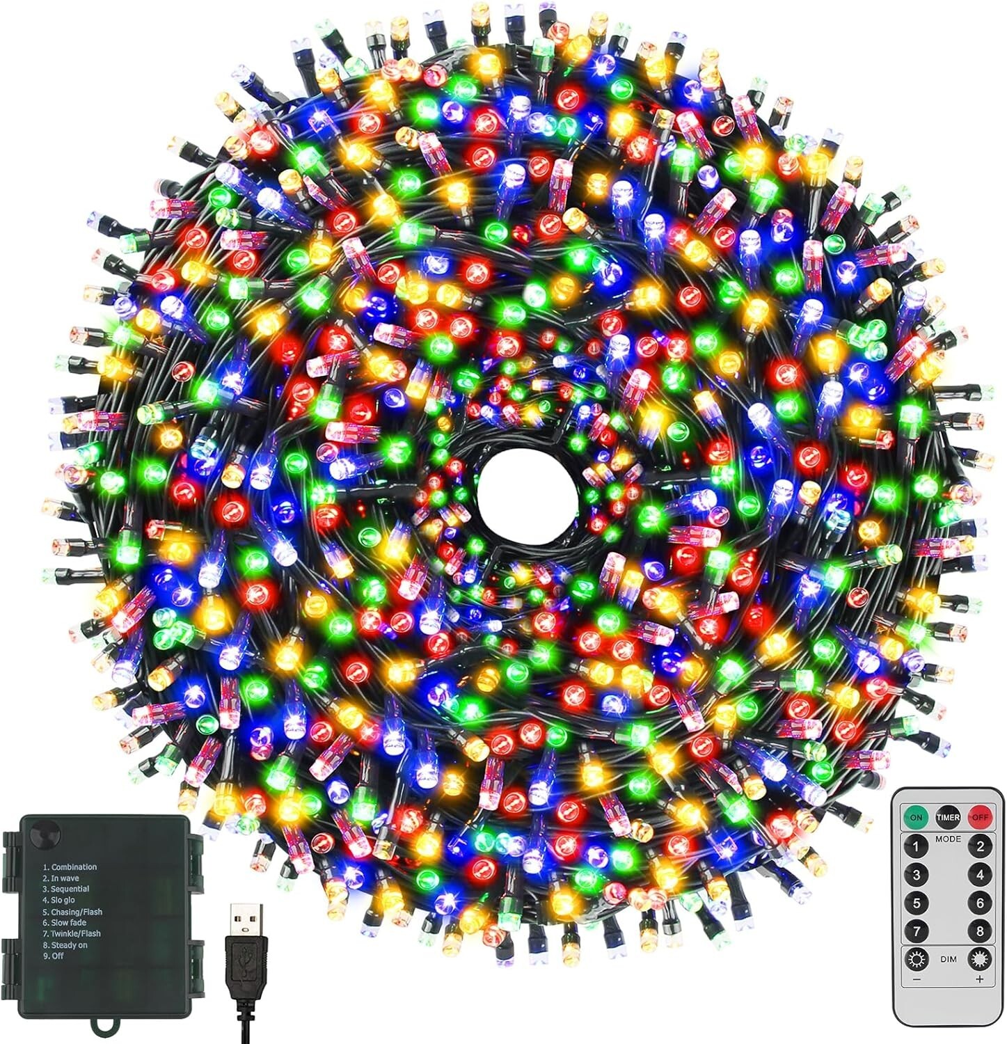 66FT Multicolor LED String Lights, Battery/USB, Timer, Waterproof