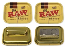 BOTH "RAWTHENTIC" RAW TINY TRAY PINS 1.8” X 1.4 X .04” PIN BACK & MAGNETIC
