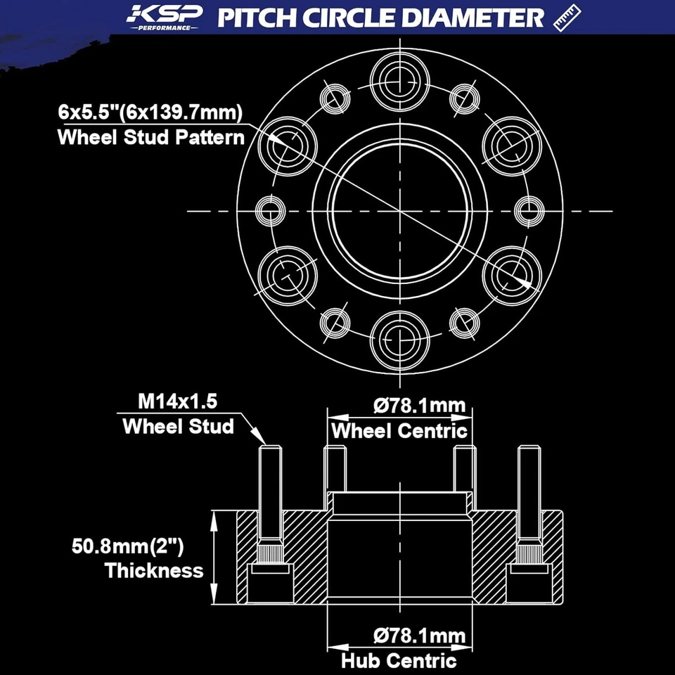 KSP(4) 2" 6X5.5 Hubcentric Wheel Spacer for Chevy Silverado 1500 GMC Sierra 1500 - Image 3 of 4