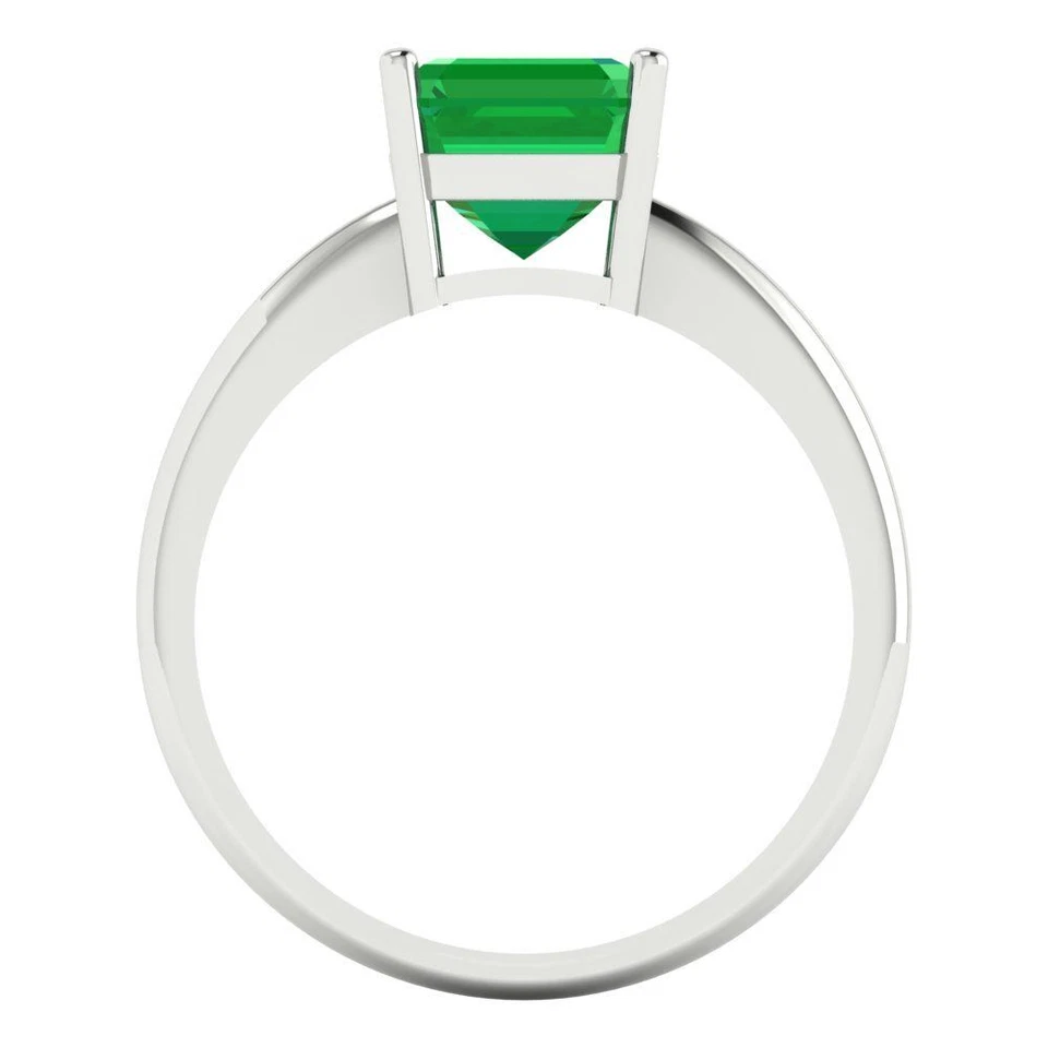 2 cttw Solitaire Simulated Emerald Engagement Ring - 14K Solid Gold (White Gold) - Image 4 of 4