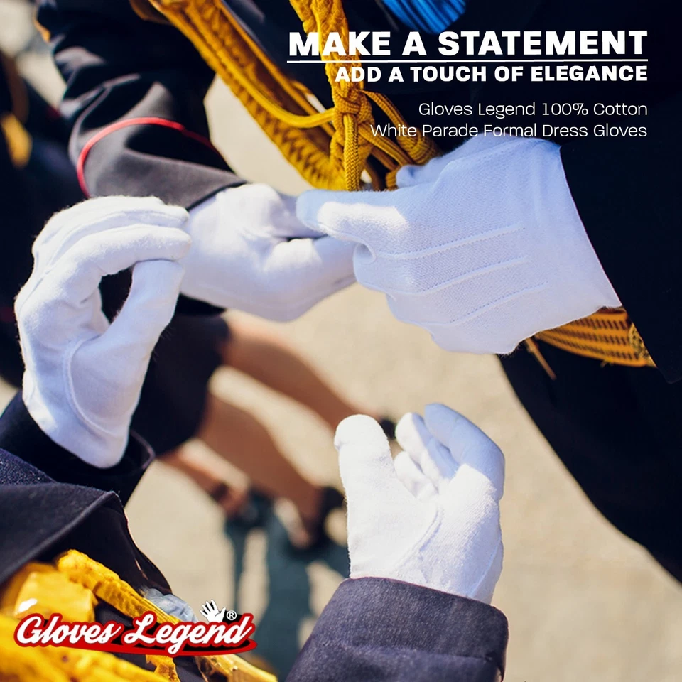 1 Pair - XL - Gloves Legend 100% Cotton White Parade Formal Attire Costume Glove - image 3 of 4
