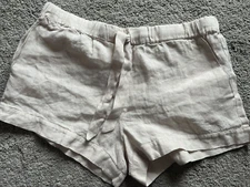 Desmond & Dempsey 100% Linen Shorts Elastic Tie Waist Off White Cream S Pockets