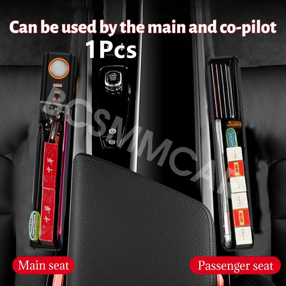 Car Seat Gap Storage Box USB Charger Holder Organizer Cigarette Lighter Socket Foto 3 de 4