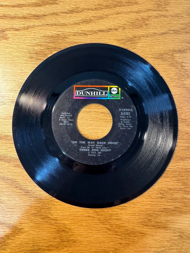 THREE DOG NIGHT Show Must Go On / On The Way Back Home 45 RPM - 1974 Dunhill - Image 2 of 2