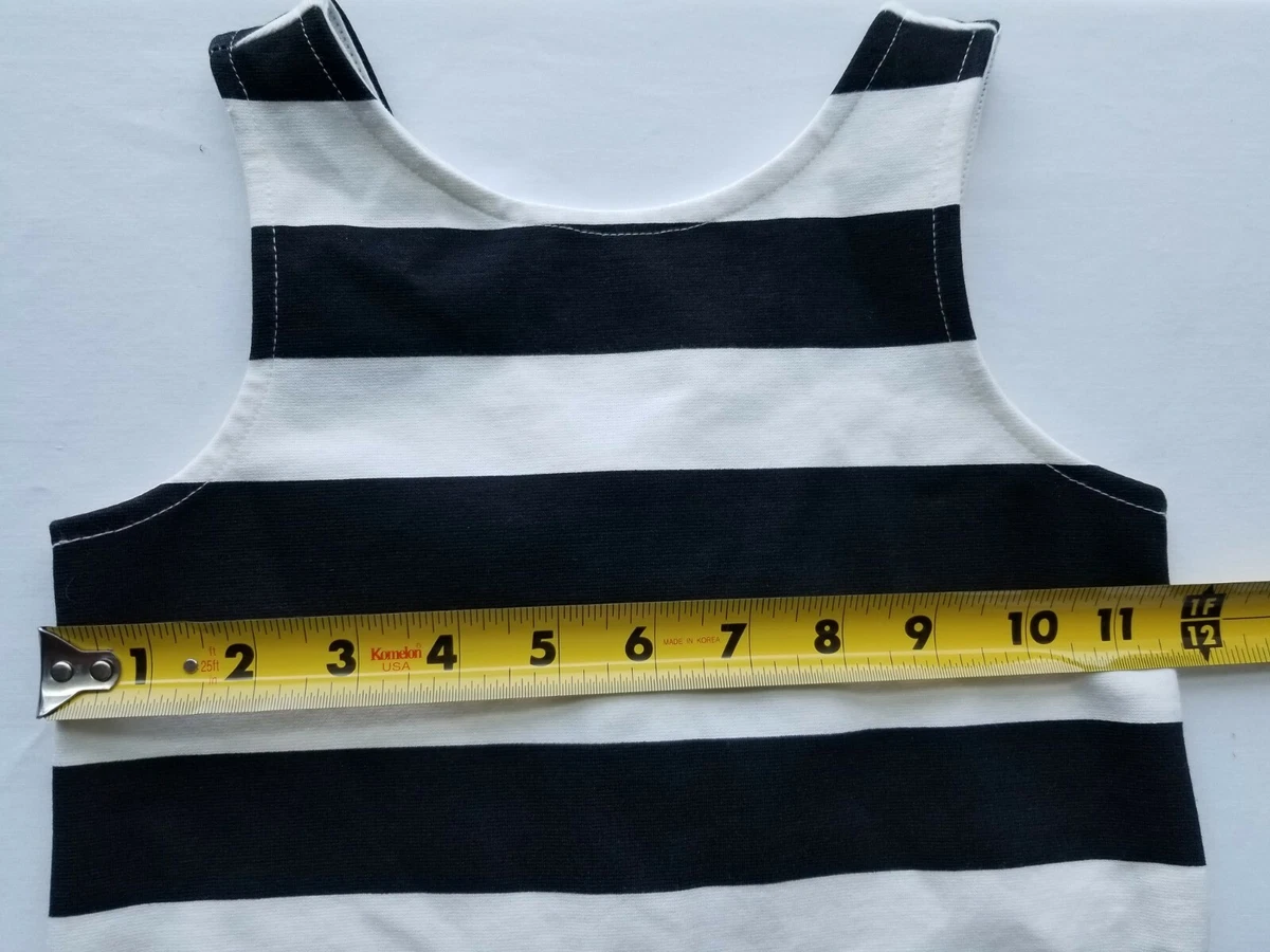 Janie And Jack Kids Girls Dress Sleeveless White/Navy Striped w/ Golden Bow Sz 4