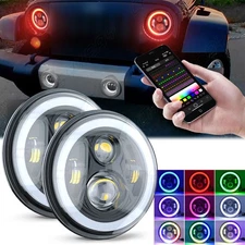 2x 7 Inch LED Headlight RGB Chasing Halo Hi/Lo For 1981-1985 Jeep CJ-8 Scrambler
