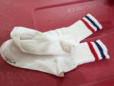 Vintage Buster Brown White With Red  Navy Trim Cotton Socks Size 6 - 1962