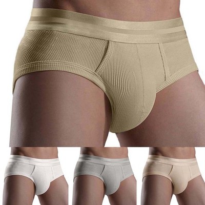 Atmungsaktive Herren Unterhose Niedriger Bund Bequem Einfarbig Waffel Slip