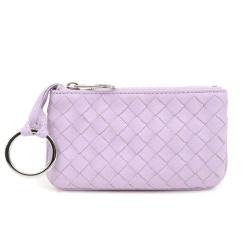 BOTTEGA VENETA Intrecciato Leather Coin Case Lavender Silver HDW Authentic