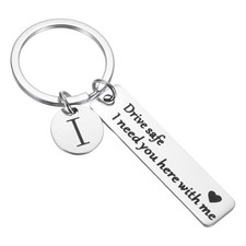 Drive Safe Keychain, 1 Set Letter I Keychain I Need You Here with Me, Silver