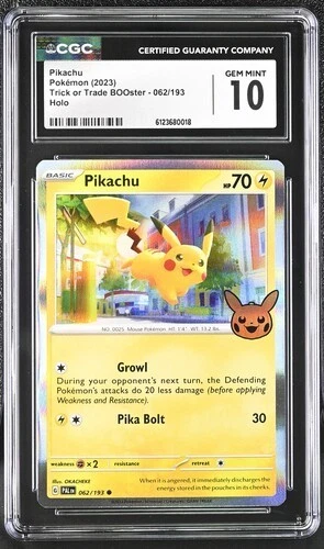CGC 10- Pokémon English Pikachu 062/193 2023 Trick or Trade BOOster (2023) Holo