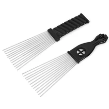 Afro Comb Metal African American Pick Comb Hairdressing Styling Tool, 2 Pack (Bl