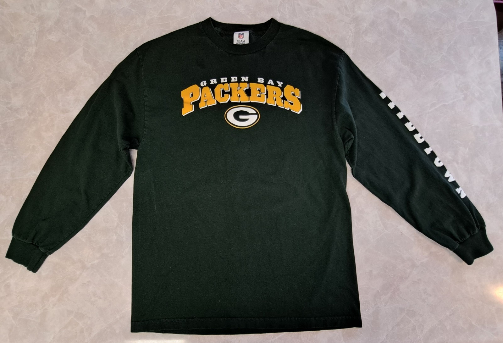 NFL GREEN BAY PACKERS Long Sleeve T-Shirt Green Gold White Graphics Large Men's