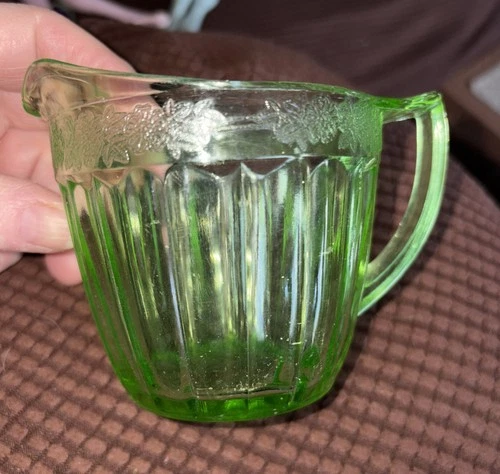 Jeanette Green Vaseline Depression Glass - Floral Creamer