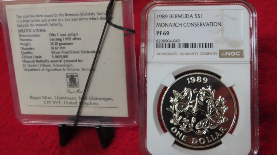 Bermudas 1989 plata 1 dólar conservación monarca NGC PF 69 ULTRA CAMAFEO ESCASO Foto 2 de 4