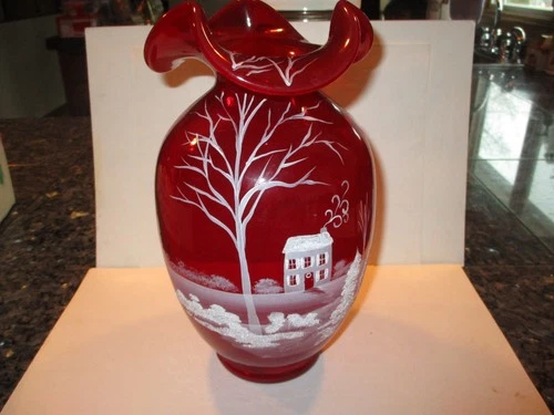 Fenton 100 Year Anniversary Red "Iced Winter" Vase