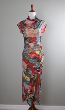 ANTHROPOLOGIE NWT $148 The Maya Mesh Ruched Cowl Neck Midi Dress Size Small